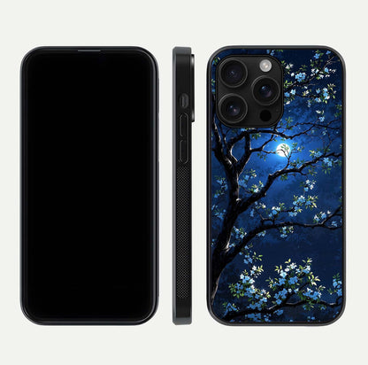 Mystic Floral Night Glass Case for iPhone 16 Pro Max front & back layout showing elegant floral art and smooth edges