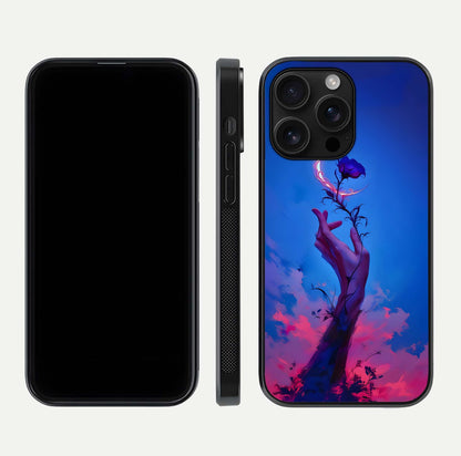 Mystic Hand Glass Case for iPhone 16 Pro Max front & back layout highlighting mystic design and smooth edges