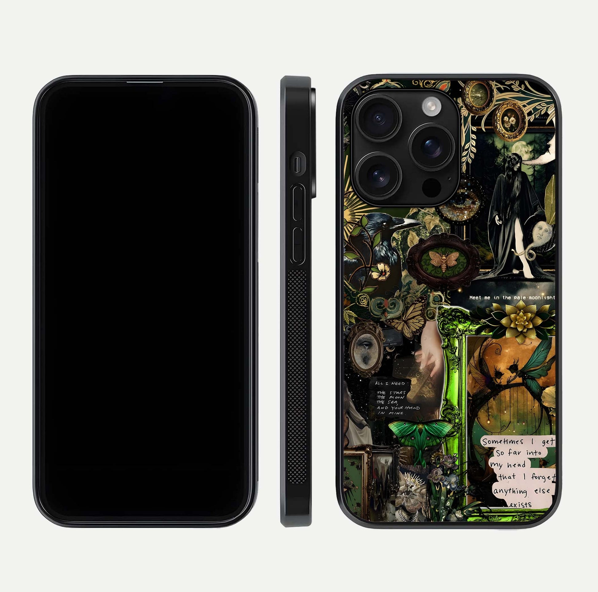 Mystic Woods Secret Glass Case for iPhone 16 Pro Max front & back layout showing nature theme and smooth edges