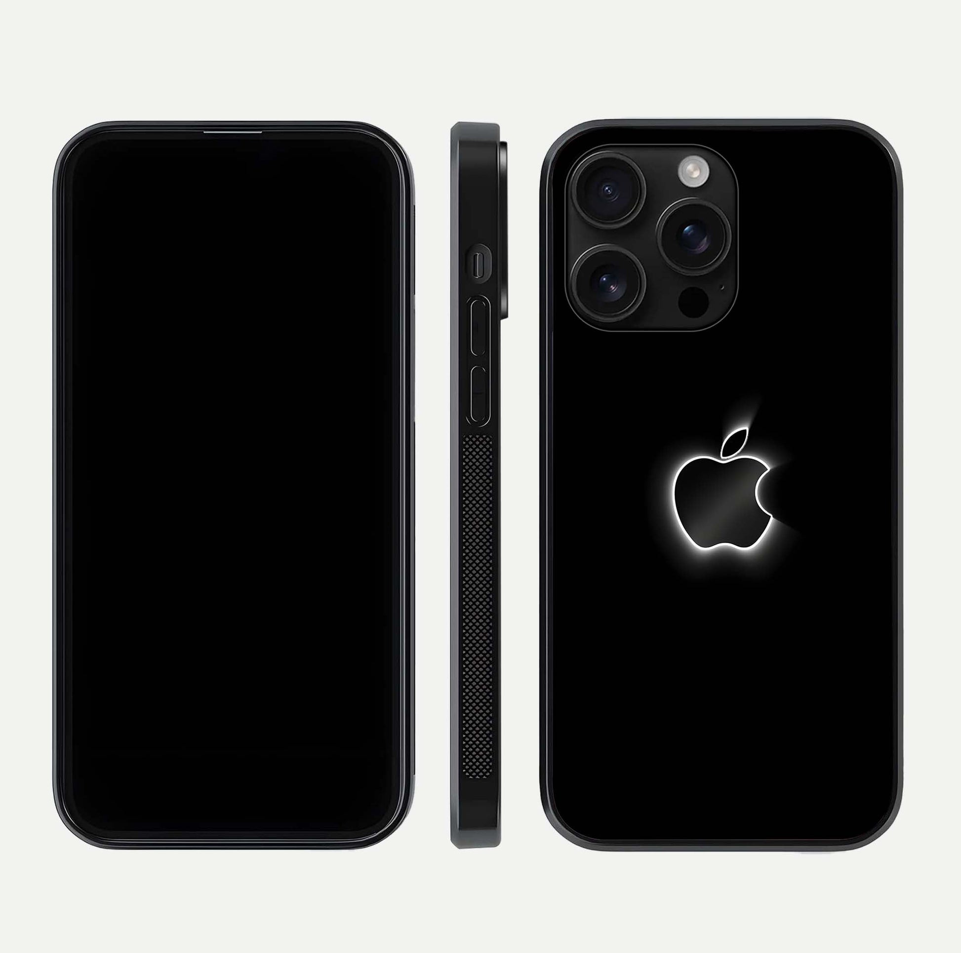 Neon Apple Glow Glass Case for iPhone 16 Pro Max front & back layout showing bright tones and edge curve