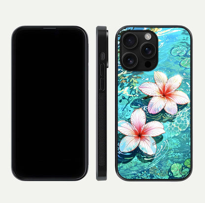 Pink Flowers in Water Glass Case for iPhone 16 Pro Max front & back layout showing elegant pastel floral tones