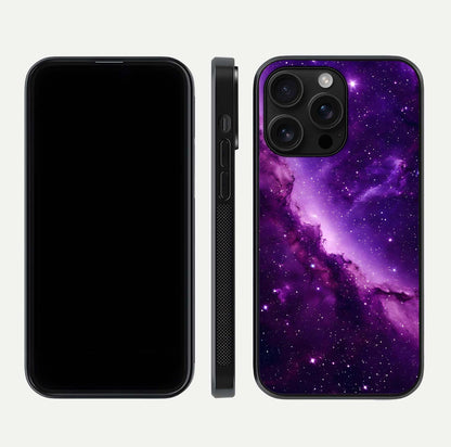 Purple Shade Sky Glass Case for iPhone 16 Pro Max front & back layout showing HD tones and clean glass edges