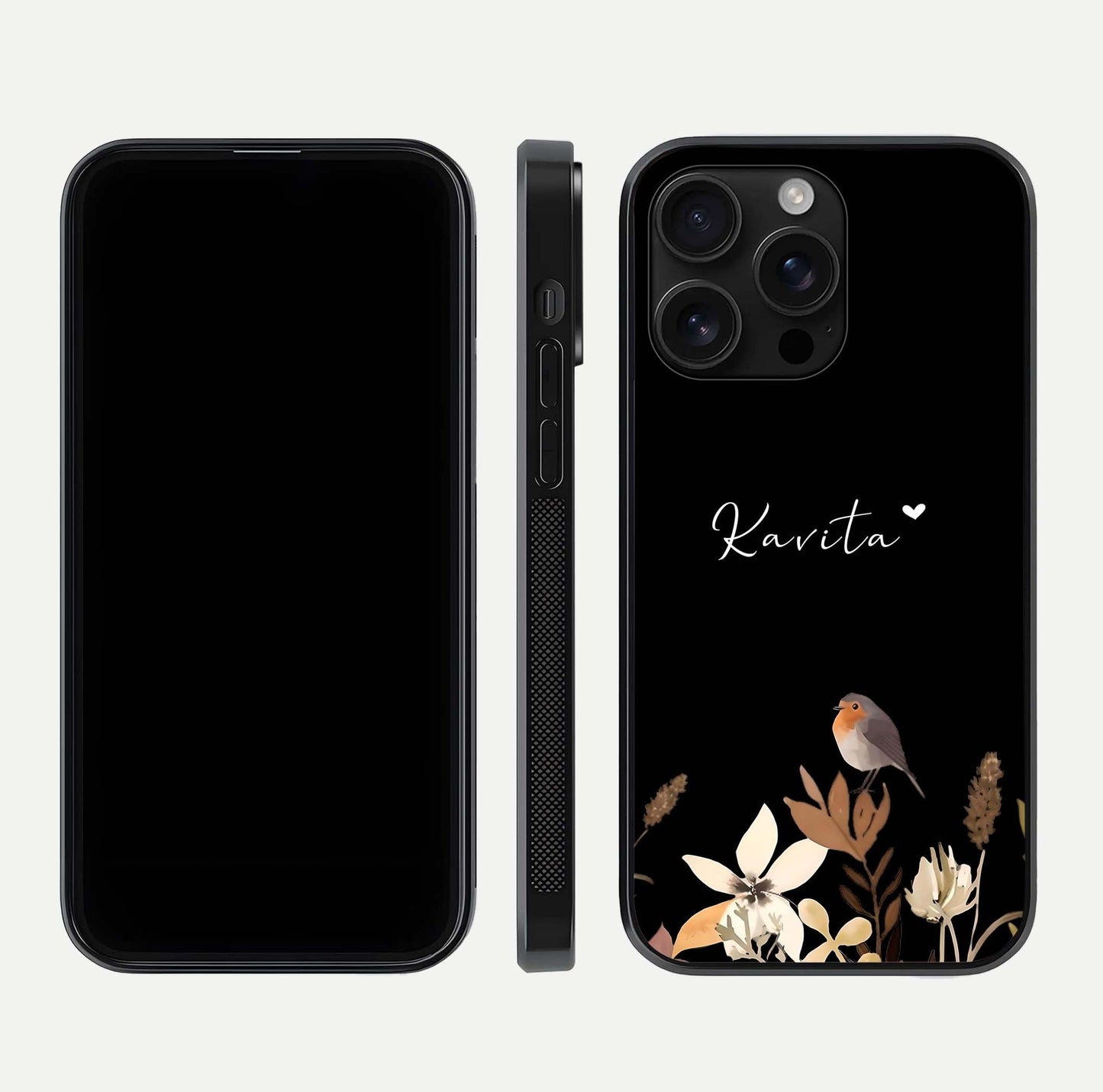 Quiet Garden Tune Custom Name Glass Case for iPhone 16 Pro Max front & back layout highlighting name area and edges