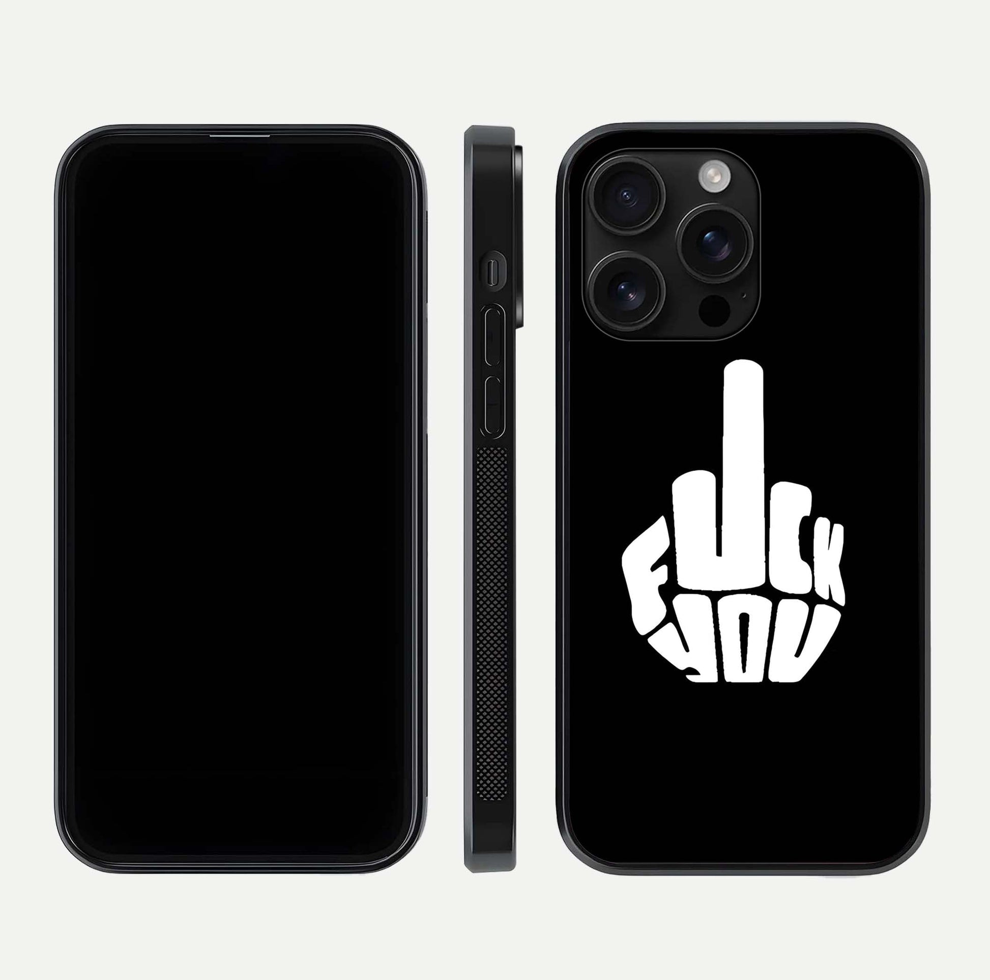 Rebel Mode On Glass Case for iPhone 16 Pro Max front & back layout showing minimal tone and clean edge fit