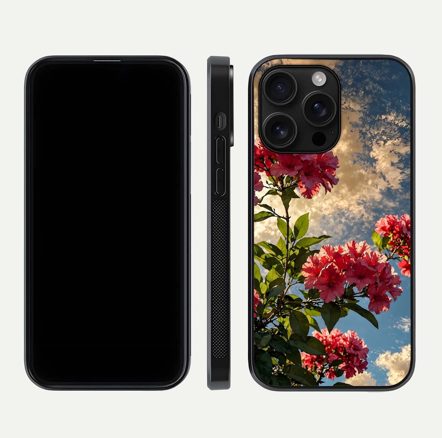 Red Bloom Skies Glass Case for iPhone 16 Pro Max front & back layout showing soft gradient sky tones and edges