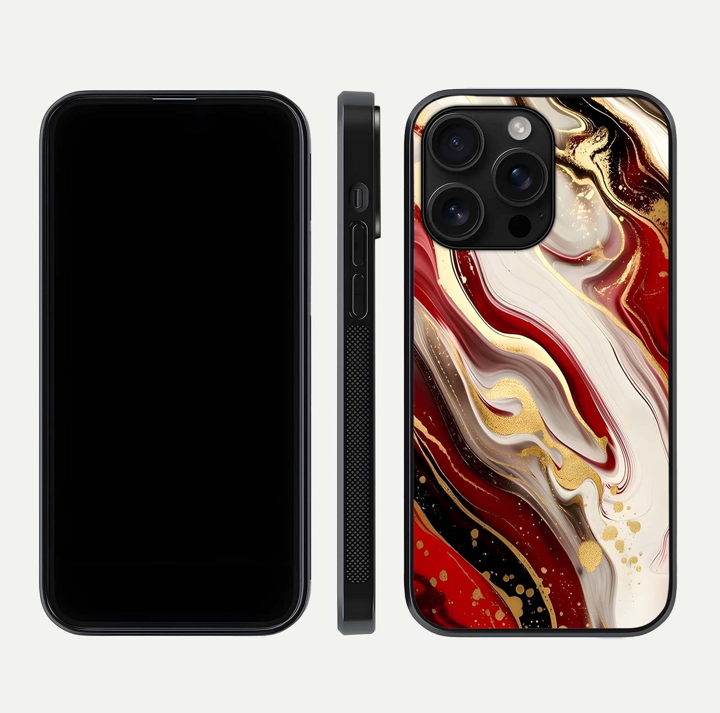 Red & White Marble Glass Case For iPhone 16 Pro Max