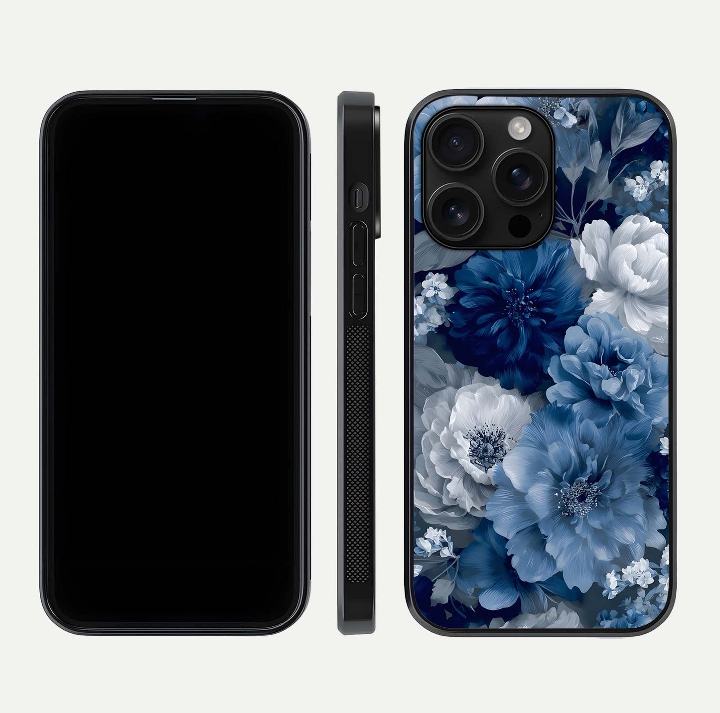 Royal Bloom Garden Glass Case for iPhone 16 Pro Max front & back layout showing soft tones and curved glass design