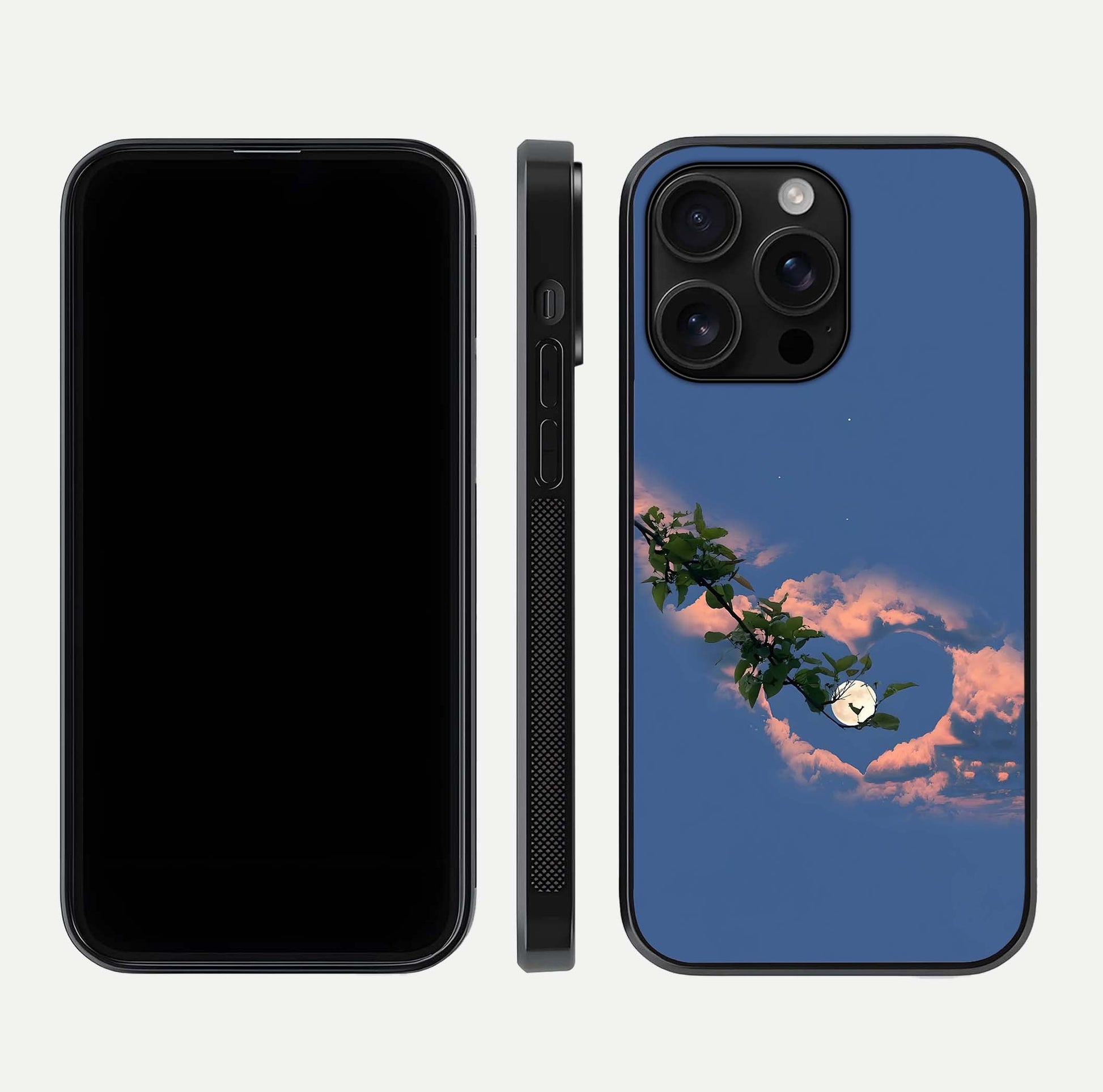 Sky Under Tree Glass Case for iPhone 16 Pro Max front & back layout showing sky tones and curved glass edge