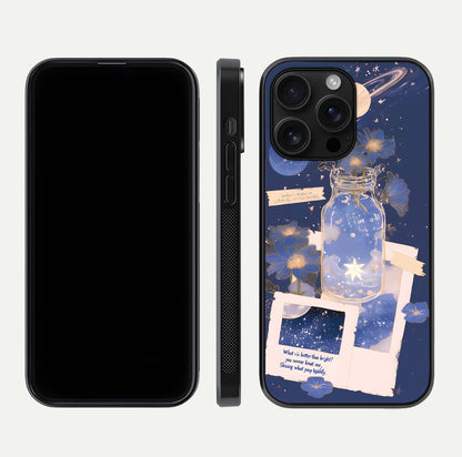Starlit Cosmic Jar Glass Case for iPhone 16 Pro Max front & back layout showing cosmic pattern and curved glass edge