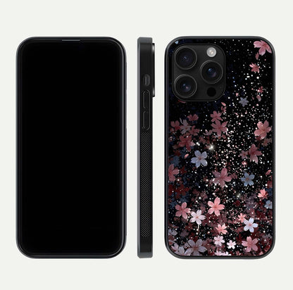 Starlit Flower Dreams Glass Case for iPhone 16 Pro Max front & back layout showing soft bloom design and curved edge