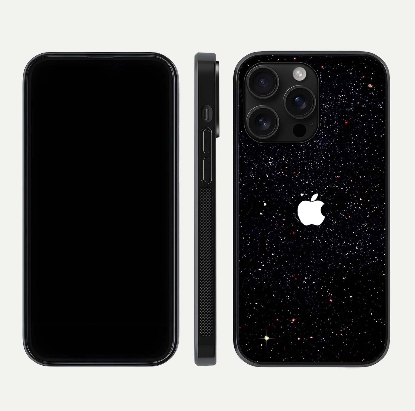 Starry Apple Galaxy Glass Case for iPhone 16 Pro Max front & back layout showing cosmic tones and sleek edge