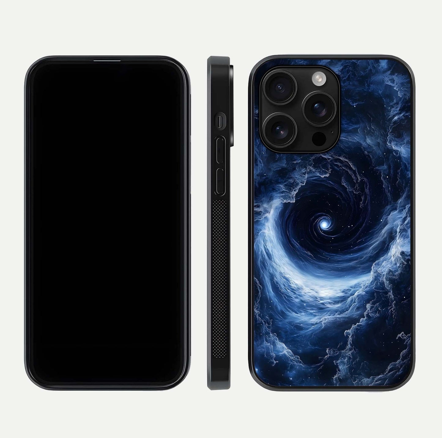 Stunning Galaxy Glass Case for iPhone 16 Pro Max front & back layout showing deep cosmic hues and clean edges