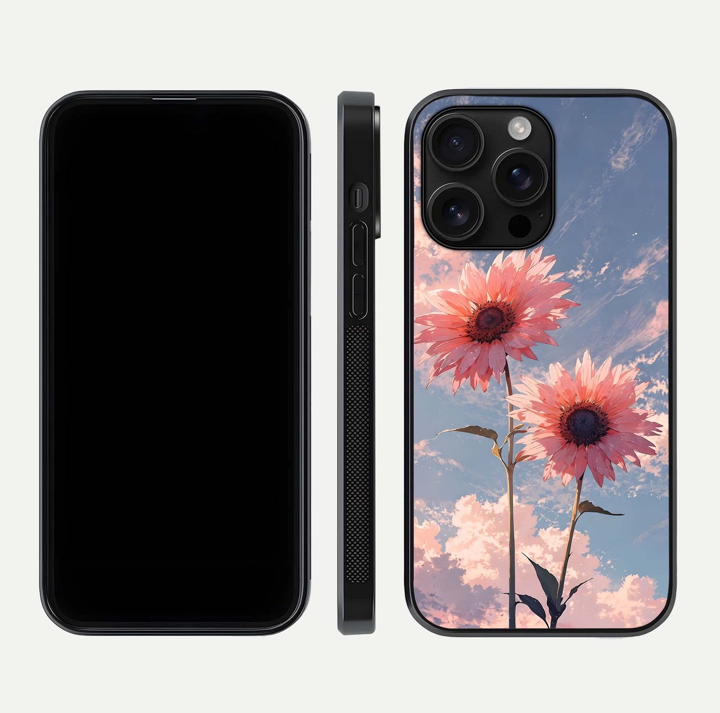Sunlit Daisy Glow Glass Case for iPhone 16 Pro Max front & back layout showing vibrant sunlight hues and clean edge