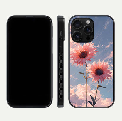 Sunlit Daisy Glow Glass Case for iPhone 16 Pro Max front & back layout showing vibrant sunlight hues and clean edge