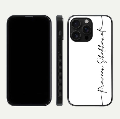 White Tune Custom Name Glass Case for iPhone 16 Pro Max front & back layout showing clean design and text placement