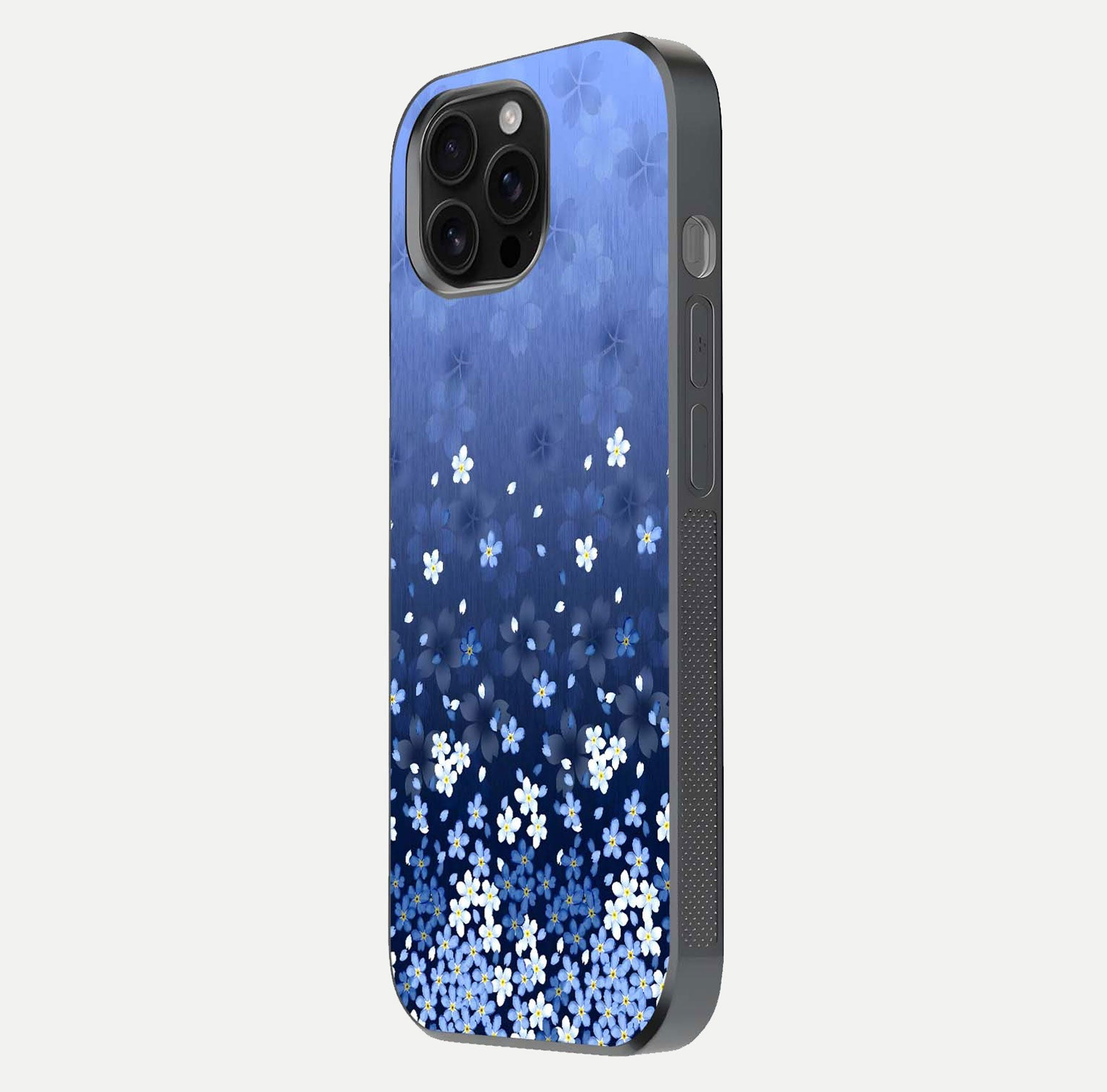Blue Starry Glass Case for iPhone 16 Pro Max side-angle photo showing light reflection and detailed star pattern