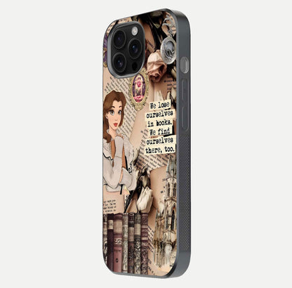Bookish Dream World Glass Case for iPhone 16 Pro Max side-angle image showing detail depth and smooth corner polish