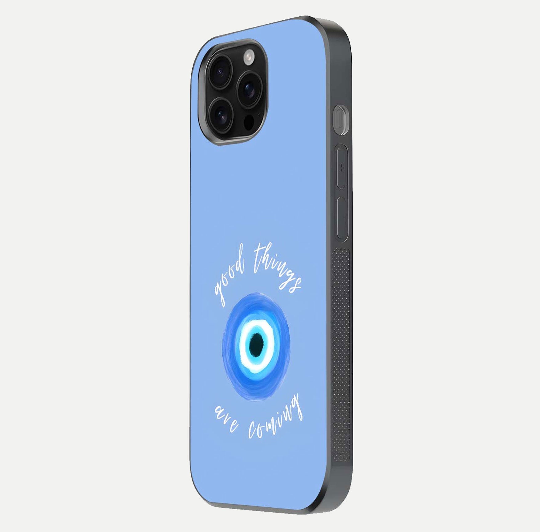 Bright Future Ahead Glass Case for iPhone 16 Pro Max side-angle image displaying edge smoothness and reflective surface