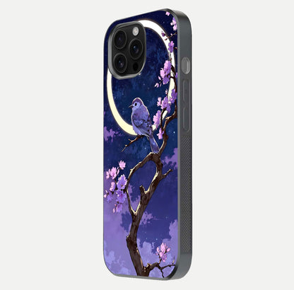 Celestial Bird Blossom Glass Case for iPhone 16 Pro Max side-angle image showing detailed wings and glossy polish