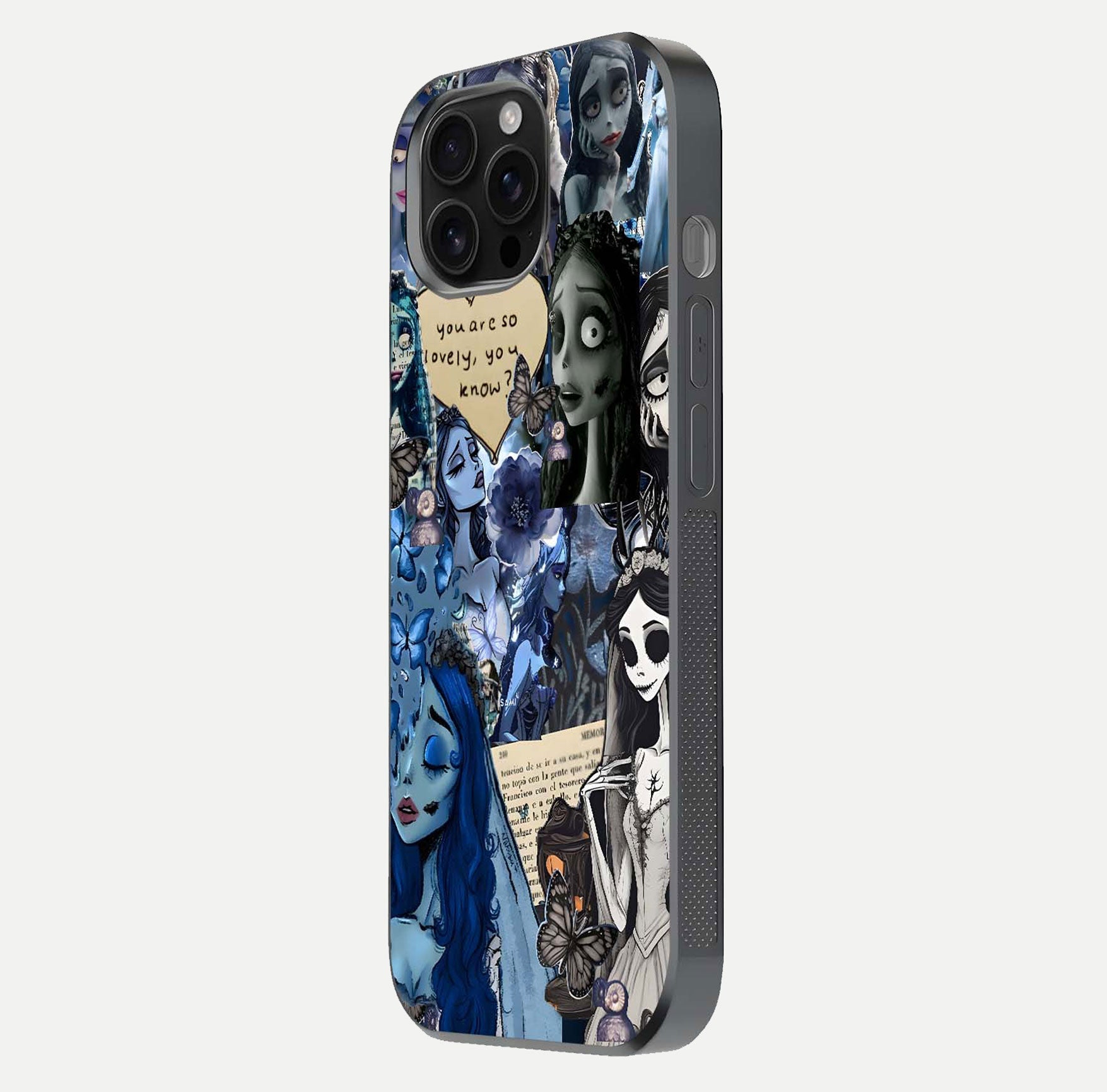 Corpse Bride Posters Glass Case for iPhone 16 Pro Max side-angle image capturing gloss reflection and smooth edge