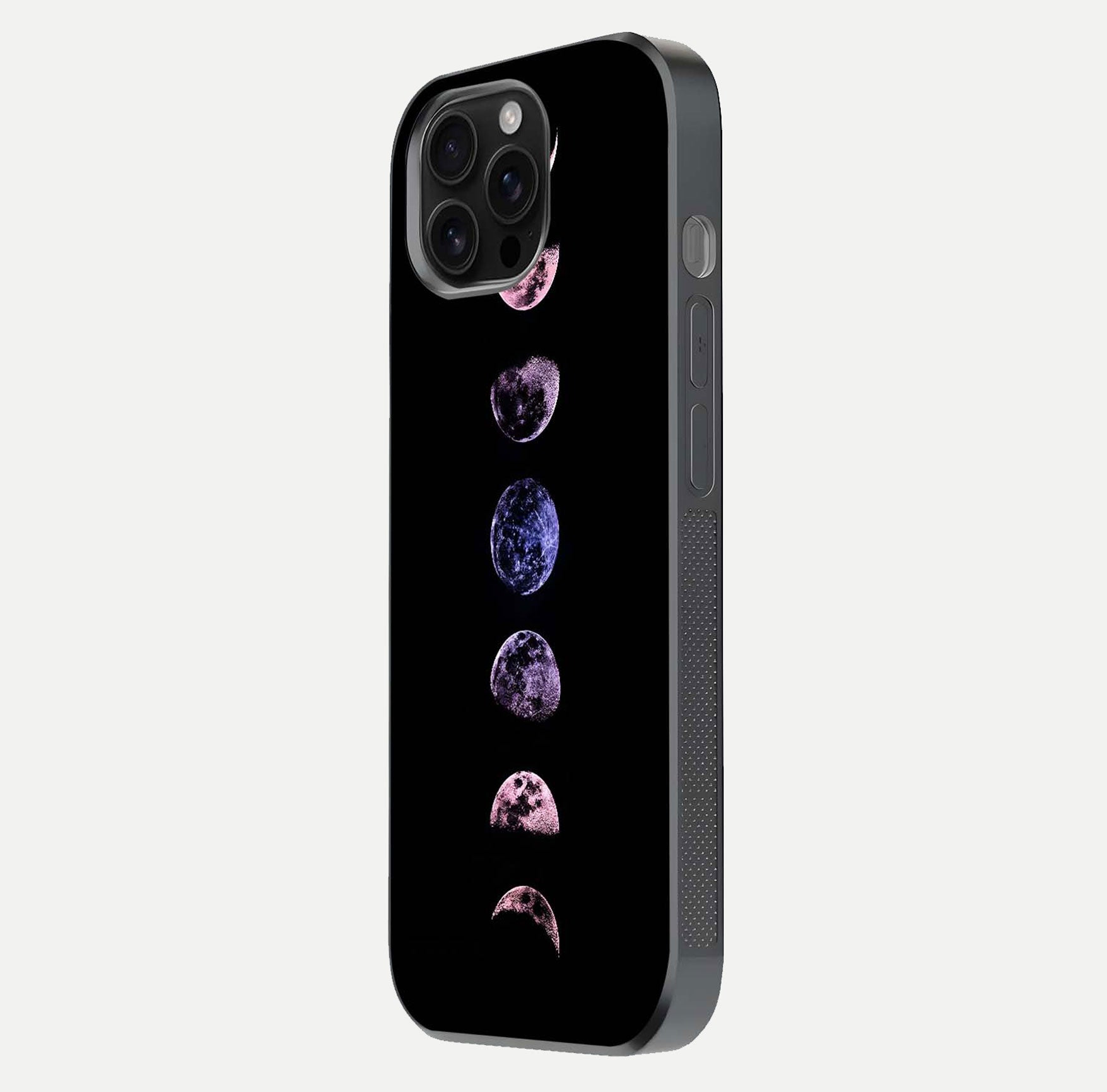Crimson All Planets Glass Case for iPhone 16 Pro Max side-angle photo capturing edge glow and glass reflection