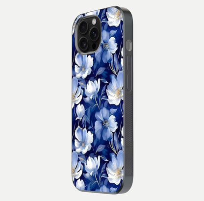 Cute Floral Patterns Glass Case for iPhone 16 Pro Max side-angle image showing polished surface and gloss tone