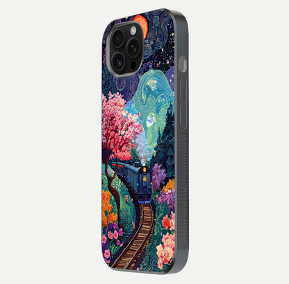 Digital Art Glass Case for iPhone 16 Pro Max side-angle photo showing shine depth and artistic clarity