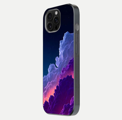 Dreamy Cloud Skies Glass Case for iPhone 16 Pro Max side-angle image showing reflection clarity and polish