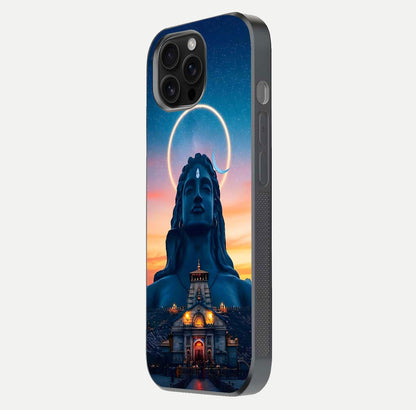 Eternal Shiva Aura Glass Case for iPhone 16 Pro Max side-angle image showing reflection clarity and rich tone