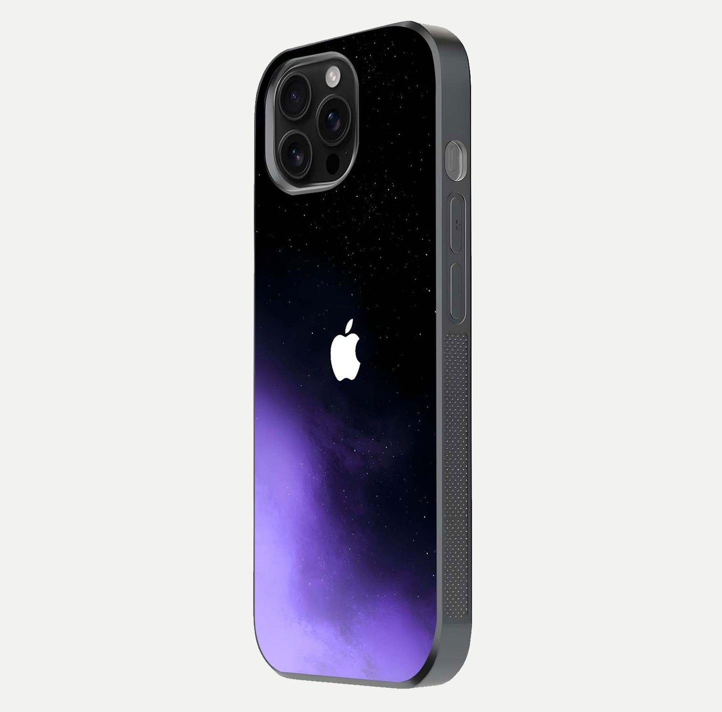 Galaxy Apple Aura Glass Case for iPhone 16 Pro Max side-angle image showing glossy surface and soft reflection hues