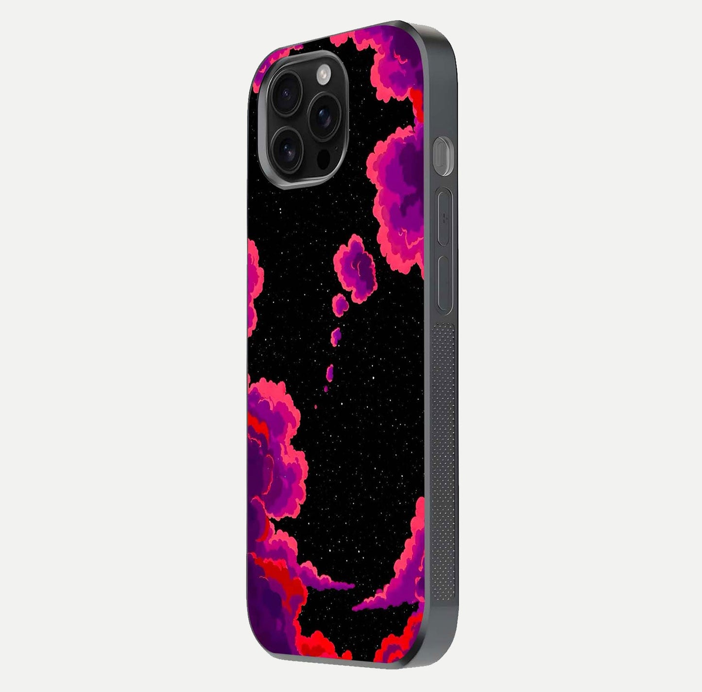 Galaxy Dream Frame Glass Case for iPhone 16 Pro Max side-angle image showing reflection light and premium finish