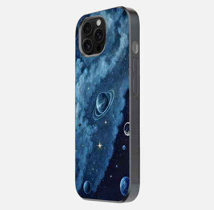Galaxy Dream Space Glass Case for iPhone 16 Pro Max side-angle image capturing reflection clarity and galactic texture