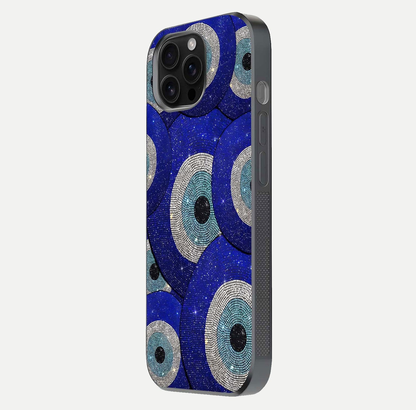 Galaxy Eye Flow Glass Case for iPhone 16 Pro Max side-angle image showing reflection detail and premium shine