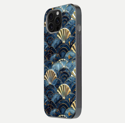 Golden Wave Luxe Glass Case for iPhone 16 Pro Max side-angle image showing reflection clarity and polished finish