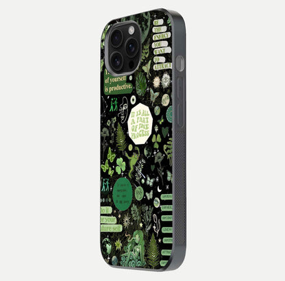 Green Moon Energy Glass Case for iPhone 16 Pro Max side-angle image showing reflection brilliance and curved finish
