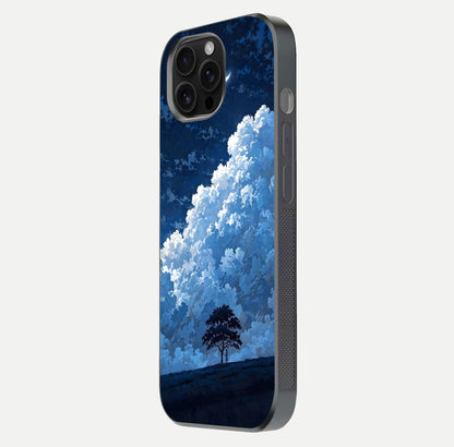 Midnight Sky Serenity Glass Case for iPhone 16 Pro Max side-angle image showing soft glow and smooth reflection