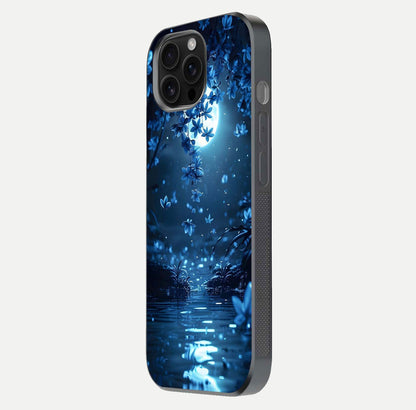 Moonlight Petal Dream Glass Case for iPhone 16 Pro Max side-angle image showing reflection and petal detail