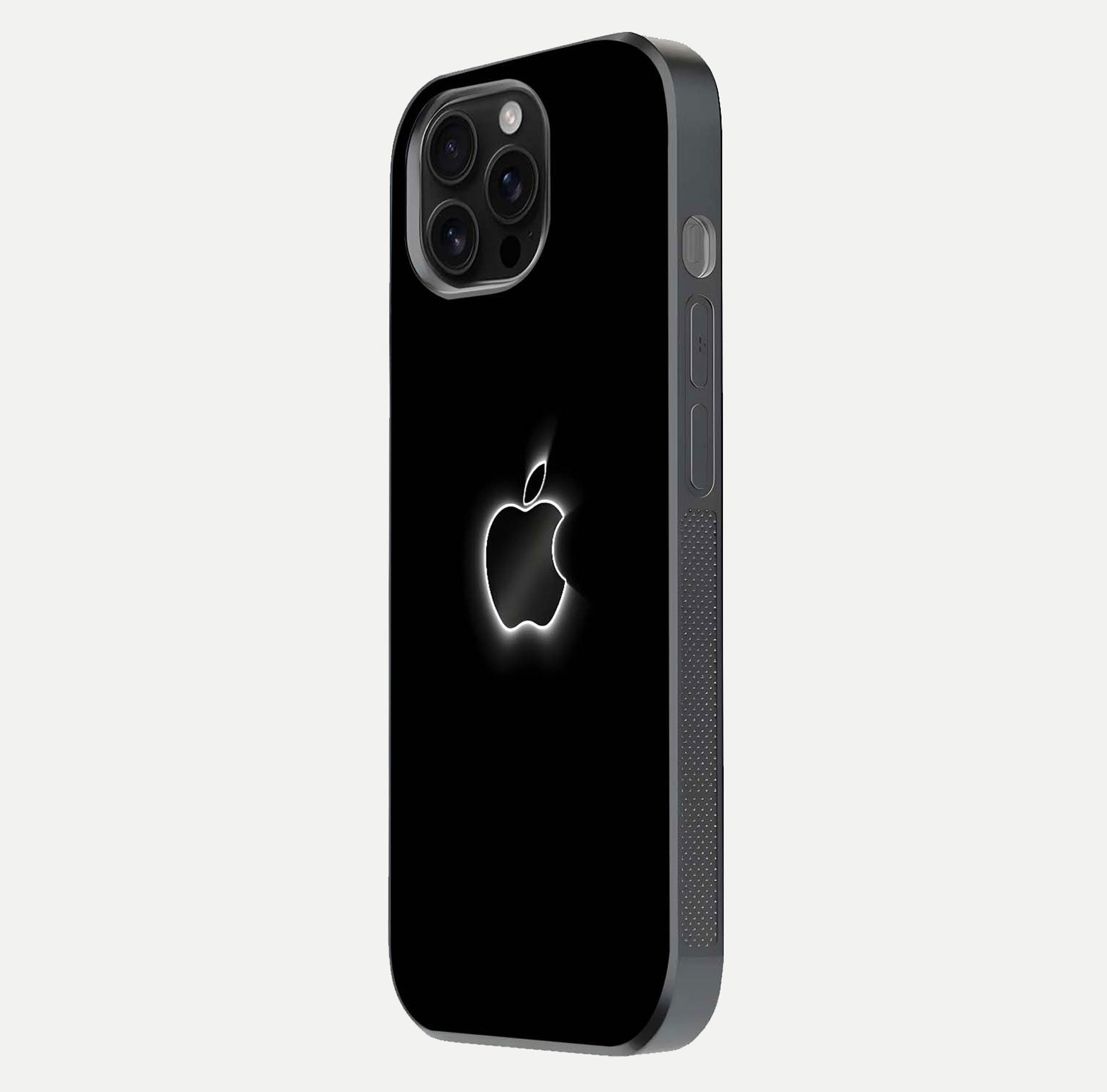 Neon Apple Glow Glass Case for iPhone 16 Pro Max side-angle image showing light reflection and glow effect