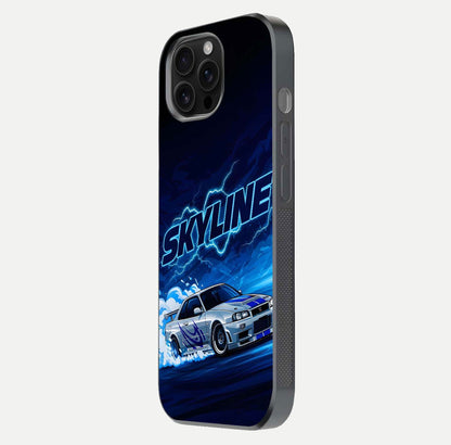 Neon Drift Beast Glass Case for iPhone 16 Pro Max side-angle image showing reflection depth and bold neon tones