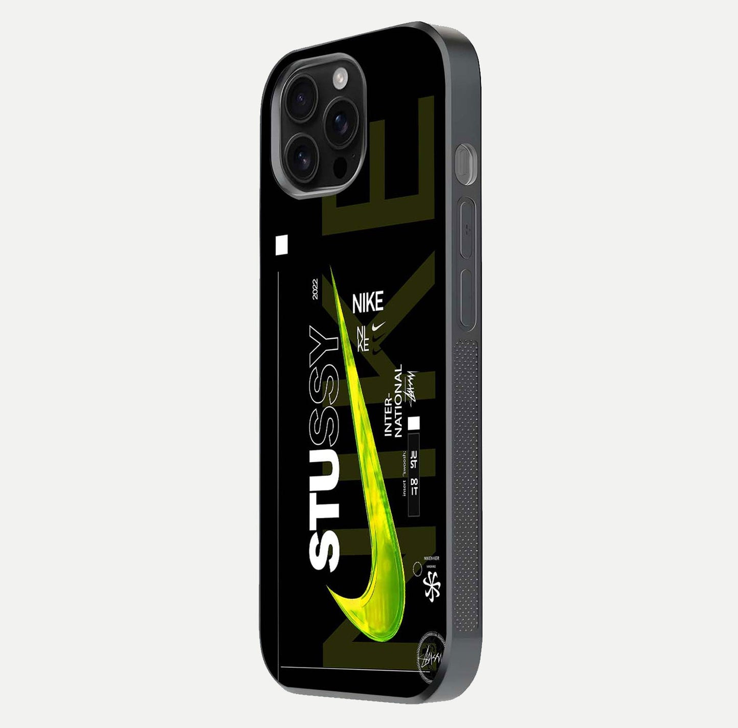 Neon Street Edition Glass Case for iPhone 16 Pro Max side-angle image showing reflection depth and modern tones