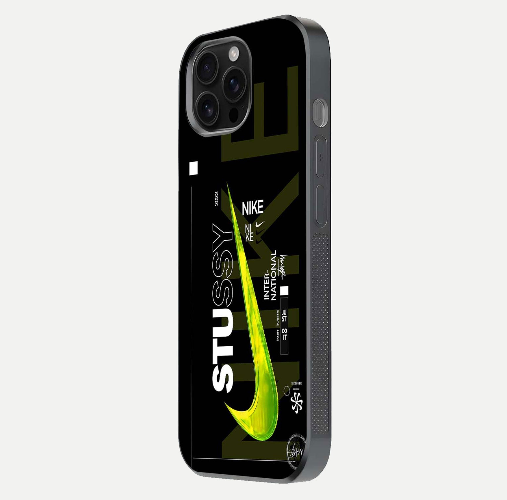 Neon Street Edition Glass Case for iPhone 16 Pro Max side-angle image showing reflection depth and modern tones