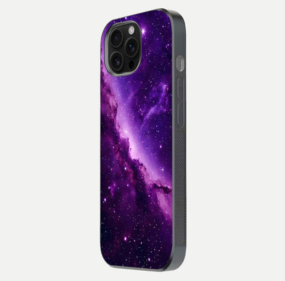 Purple Shade Sky Glass Case for iPhone 16 Pro Max side-angle image showing shine and soft violet blend