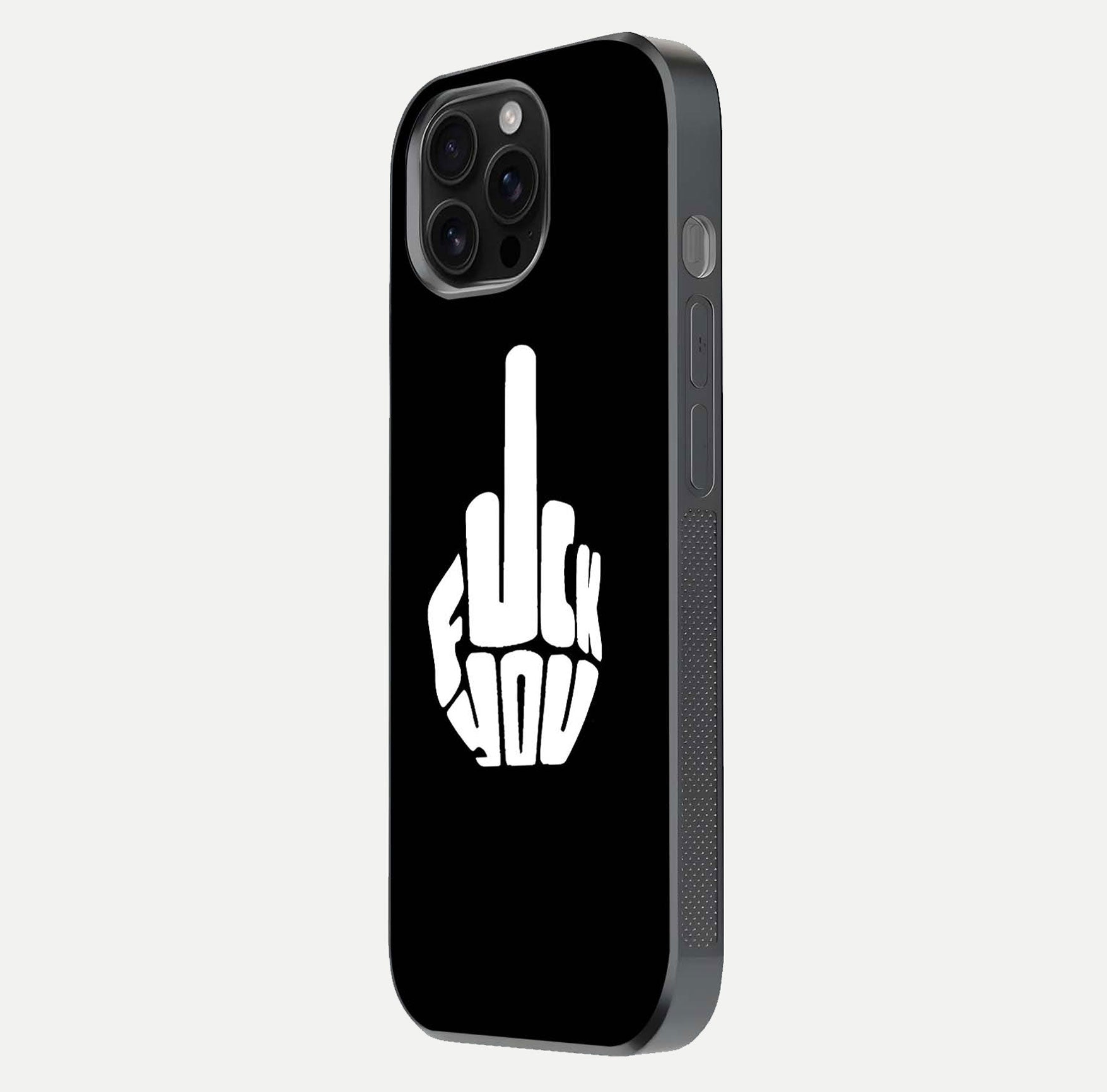 Rebel Mode On Glass Case for iPhone 16 Pro Max side-angle image showing reflection, edge detail, and text clarity