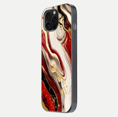 Red & White Marble Glass Case For iPhone 16 Pro Max