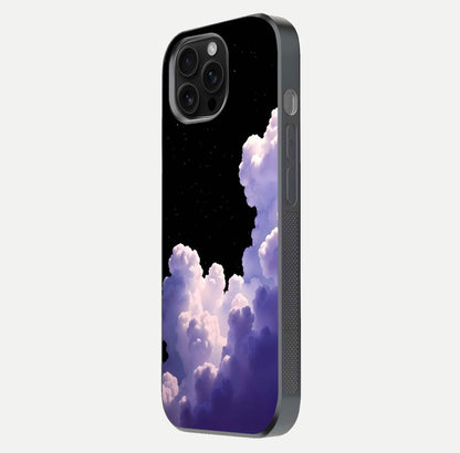 Starlit Night Whispers Glass Case for iPhone 16 Pro Max side-angle image showing reflection and night pattern shine