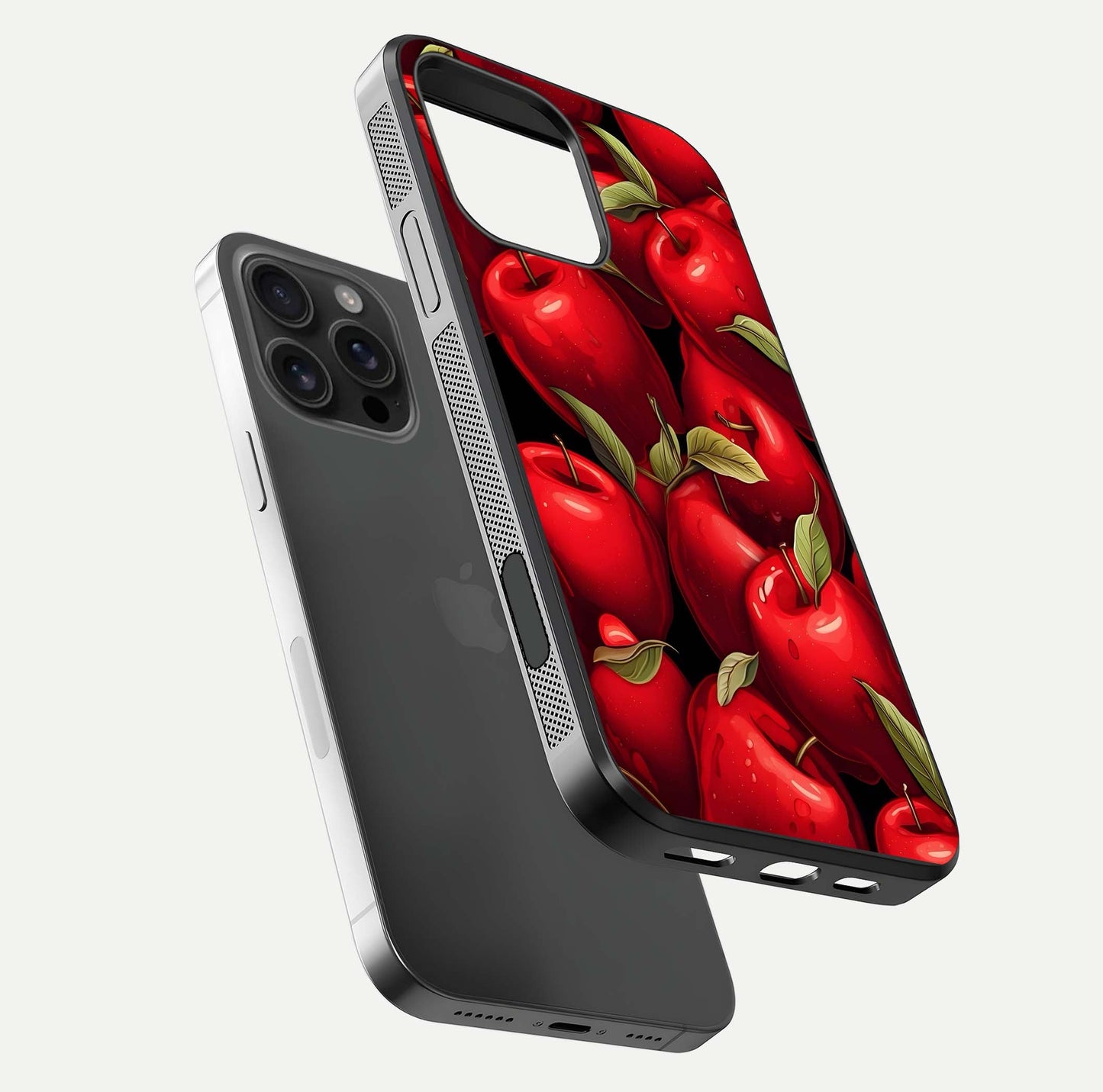 Apple Pattern Glass Case for iPhone 16 Pro Max floating mockup with smooth edge detailing and pattern clarity