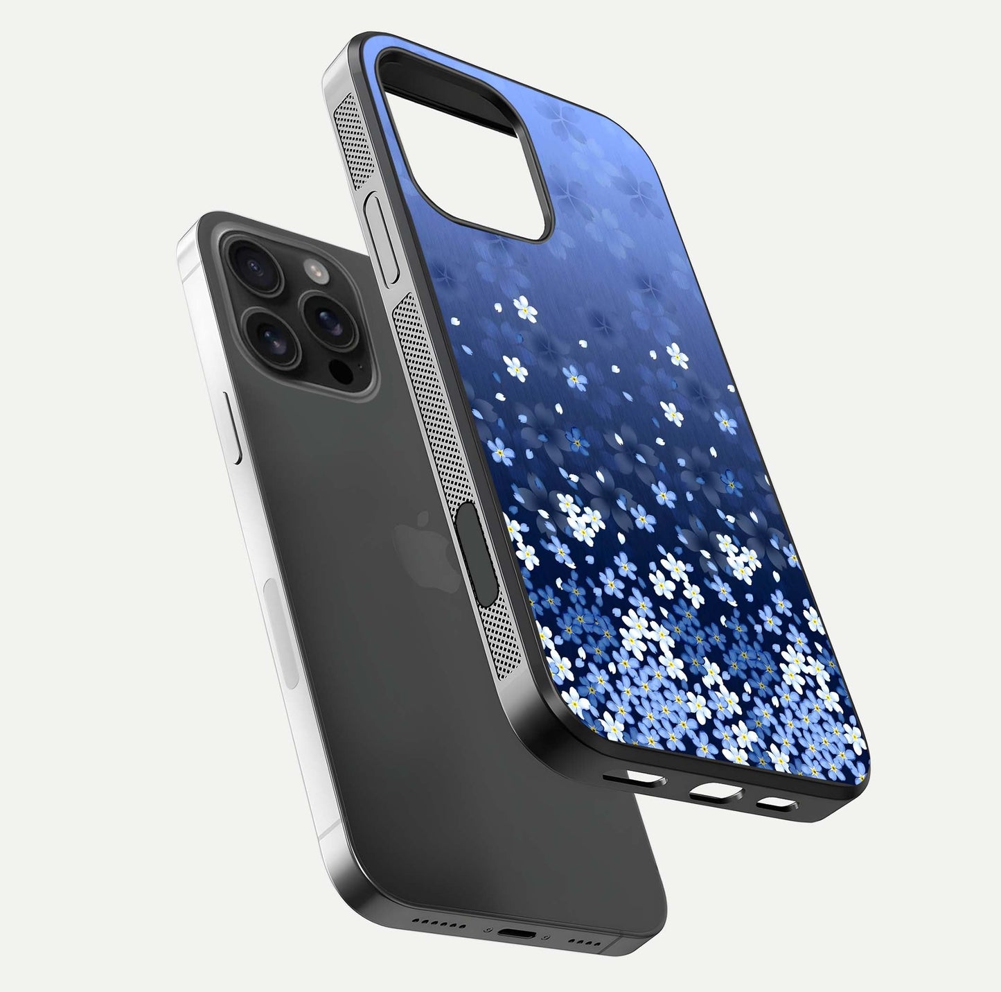Blue Starry Glass Case for iPhone 16 Pro Max floating mockup capturing cosmic tone and HD gloss texture