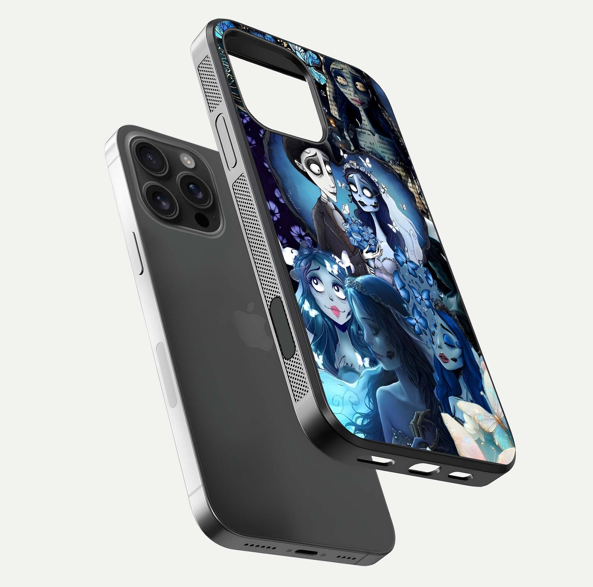 Butterfly Ghost Soul Glass Case for iPhone 16 Pro Max floating mockup showcasing spirit-like butterfly detail and gloss