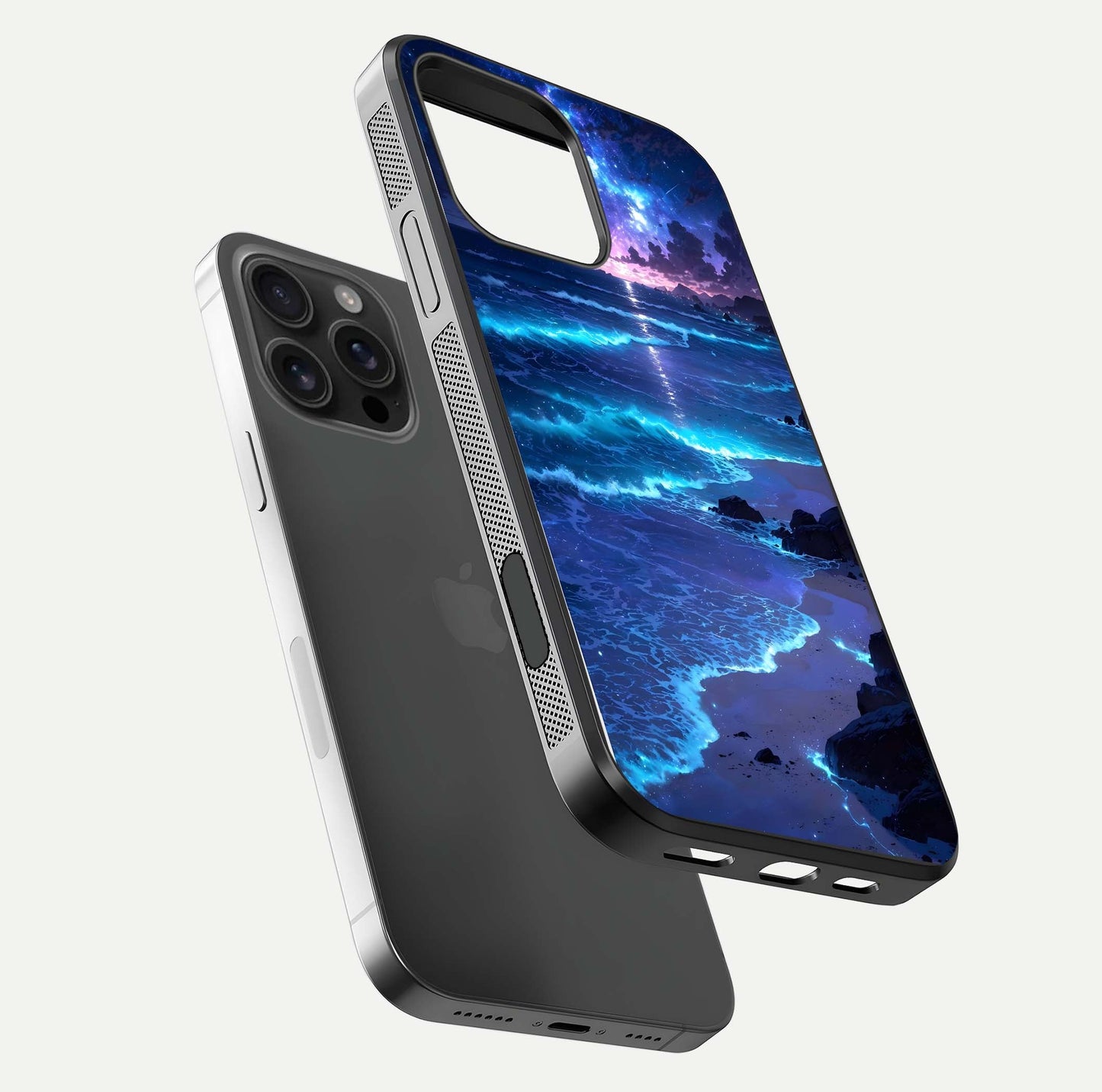 Classic Damn Look Glass Case for iPhone 16 Pro Max floating mockup emphasizing HD gloss and stylish edges