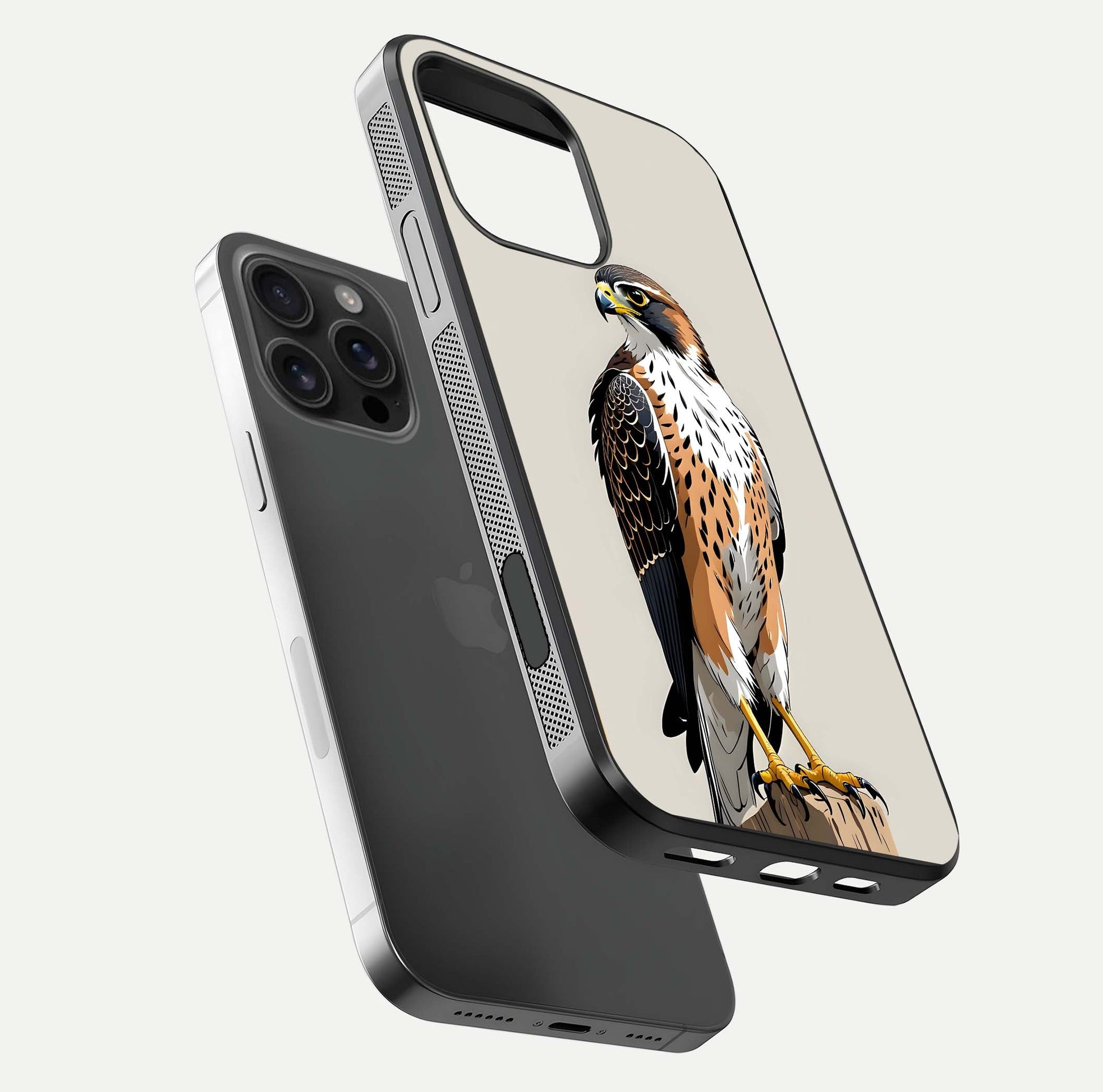 Clever Eagle Glass Case for iPhone 16 Pro Max floating mockup displaying sharp gloss and art contrast